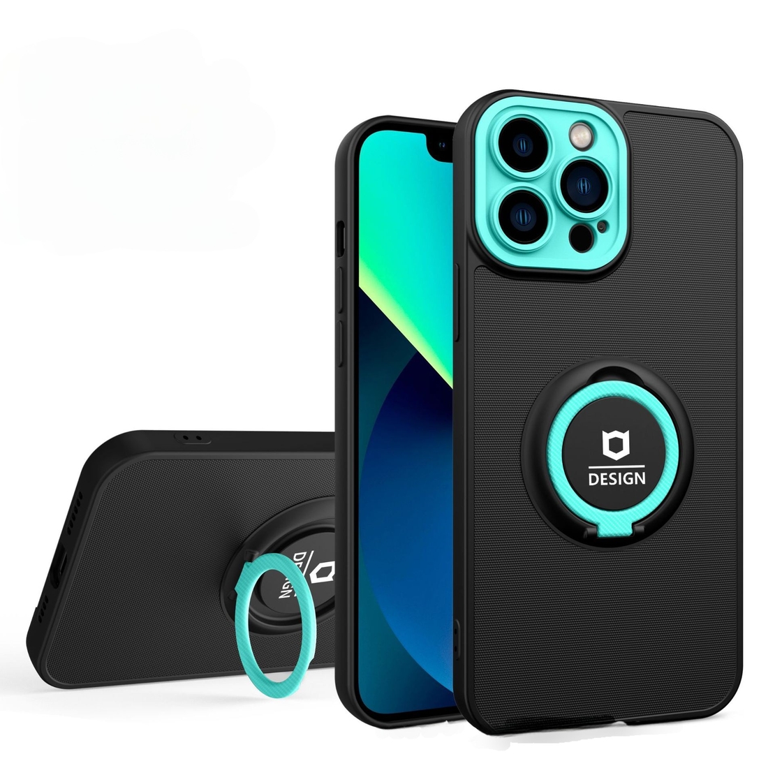 Husa Eagle Eye cu Stand pentru Apple iPhone 14 Pro (6.1) Negru/Turcoaz, Suport Auto Magnetic, Protectie Antisoc, Vafy