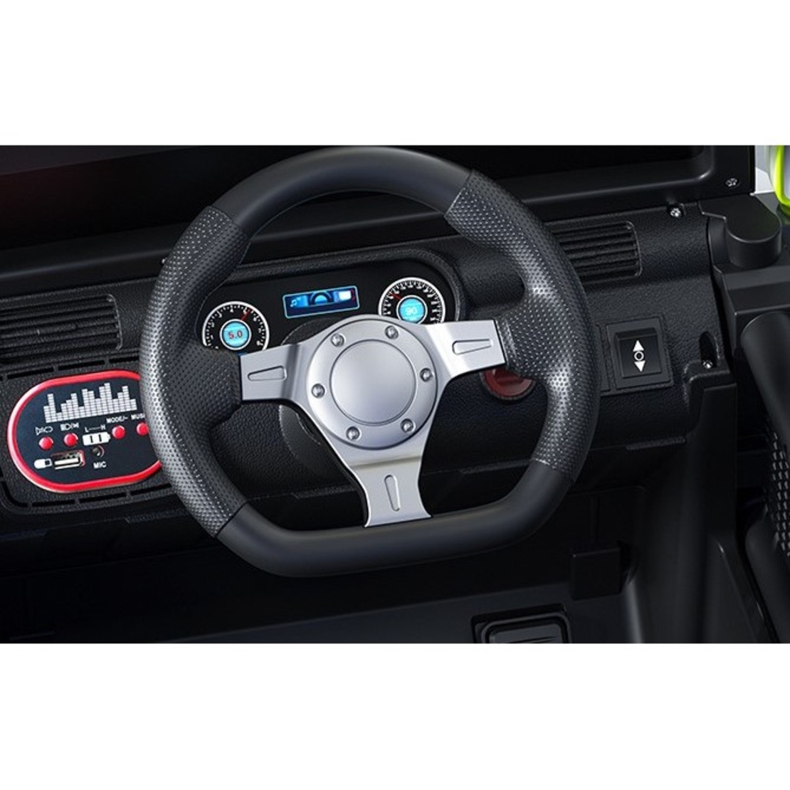 Masina Electrica pentru Copii, Flippy, Off-Road, Conectare Bluetooth, telecomanda, Tractiune Spate, Lumina Intermitenta, Baterie 12V 7Ah, 120 x 63 x 68cm, Alb