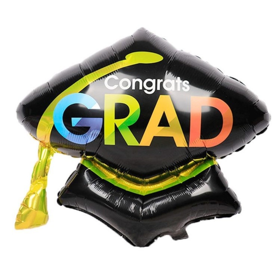 Balon din Folie Metalizata, Flippy, Figurina, Model Toca Congrats Grad, Tematica Absolvire, 66x66 cm, Ambalaj Individual, Pai Inclus, Umflare cu Aer sau Heliu, Negru