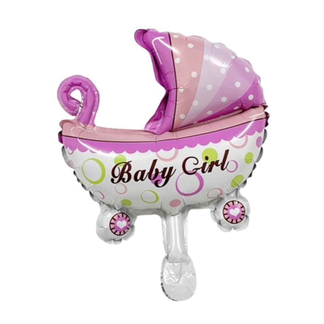 Balon din Folie Metalizata, Vafy, Mini Figurina, Model Carucior Bebelus, Tematica Gender Reveal, 39x29 cm, Ambalaj Individual, Pai Inclus, Umflare cu Aer sau Heliu, Roz