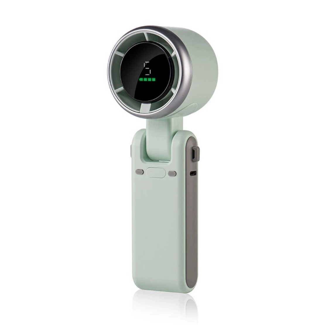 Mini Ventilator Portabil, Vafy, 5 Trepte de Viteza, Afisaj Digital, Incarcare USB, 5V, 2A, 5.95 x 5.2 x 17.2 cm, Verde