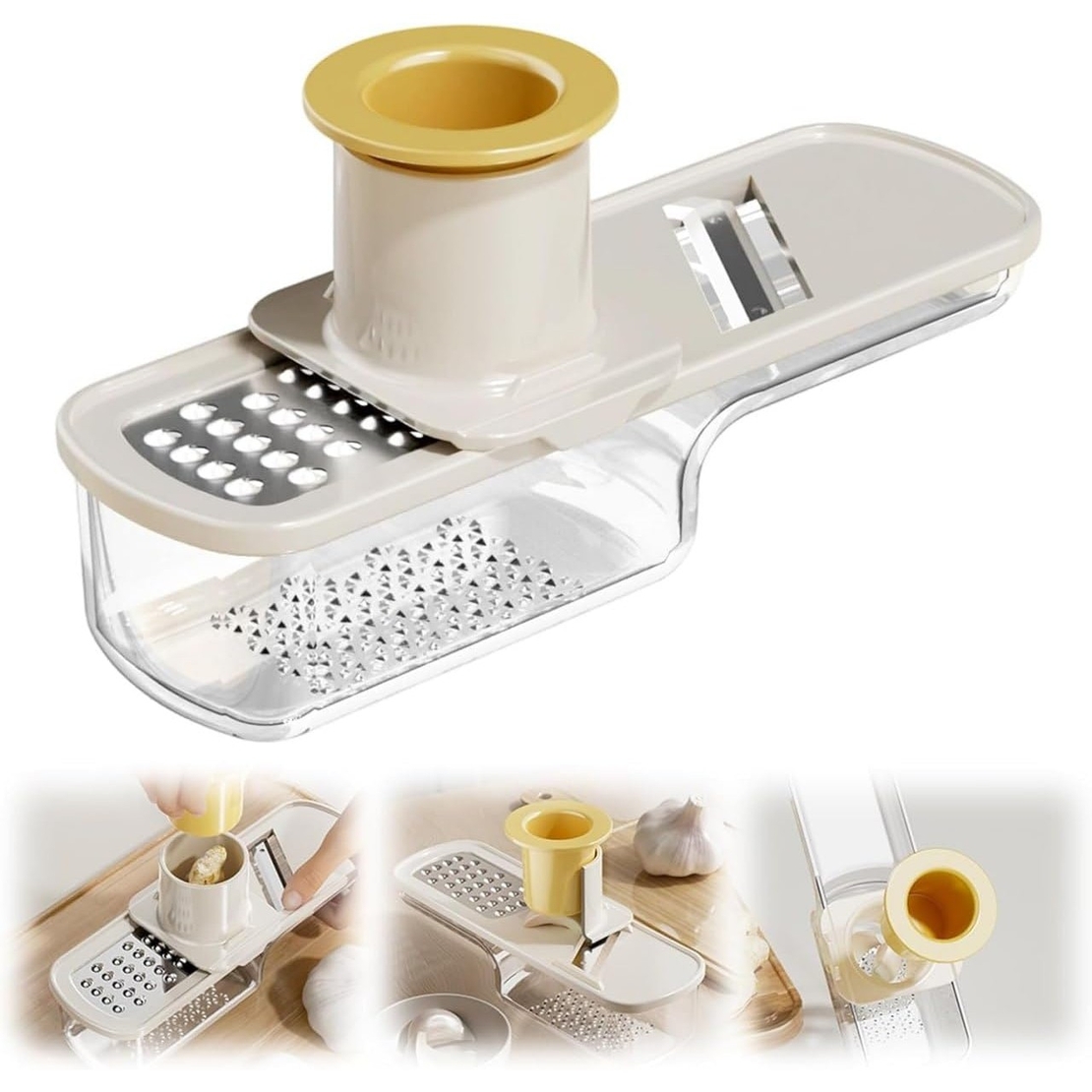 Razatoare Manuala, Vafy, cu Recipient de Stocare, pentru Legume, din Plastic si Otel Inoxidabil, Multifunctionala, Alb