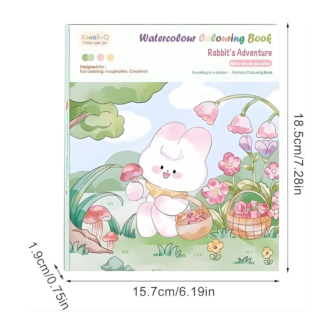 Carte de Colorat cu Acuarela, Flippy, Model Iepure, 20 Foi de Carton 200 gr, 12 Culori, 1 Pensula, 15.7 x 18.8 x 1.8 cm, Alb