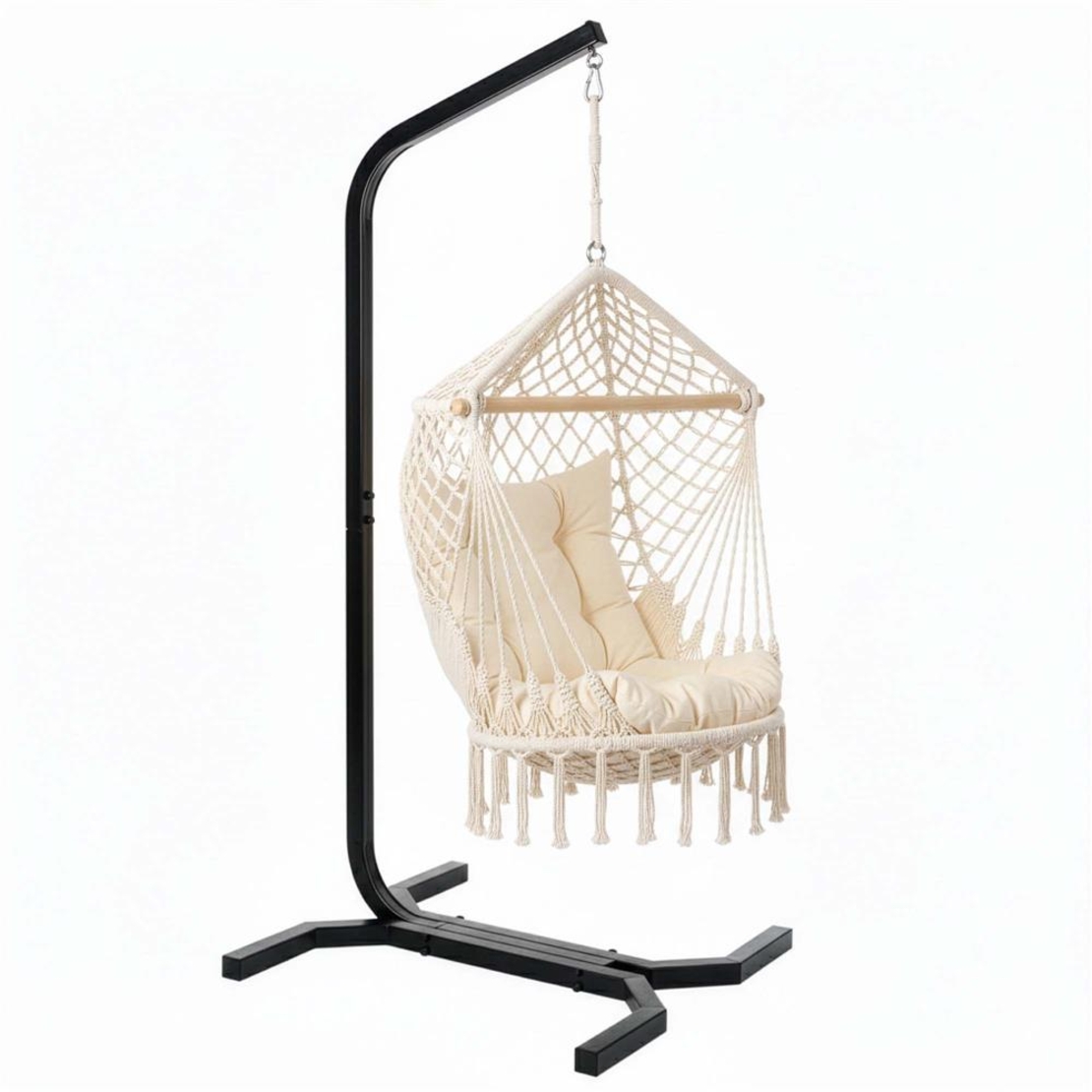 Suport leagan tip cuib sau hamac suspendat, cadru otel, maxim 180 kg, 92x92x205 cm, negru