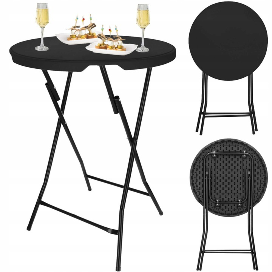 Masa catering profesionala pentru evenimente, inalta, cu picioare metal pliabile, rotunda, d 80 cm, h 110 cm, negru