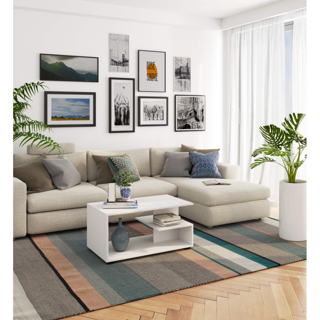 Masuta de cafea, PAL laminat, 90x51x45 cm, alb
