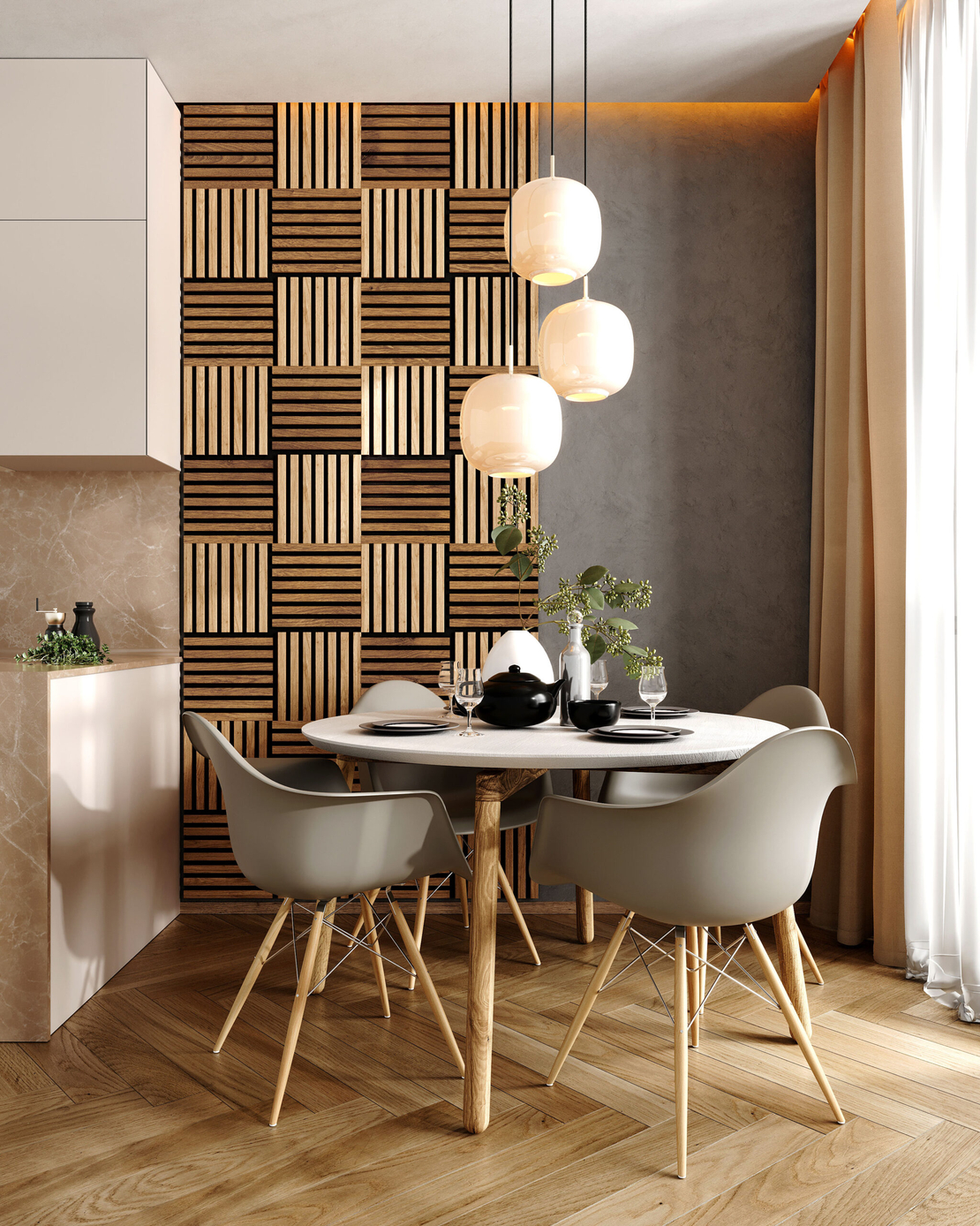Modul riflaj MDF decorativ LDA PREMIUM de tip panou acustic, Stejar Royal, 30x30 cm