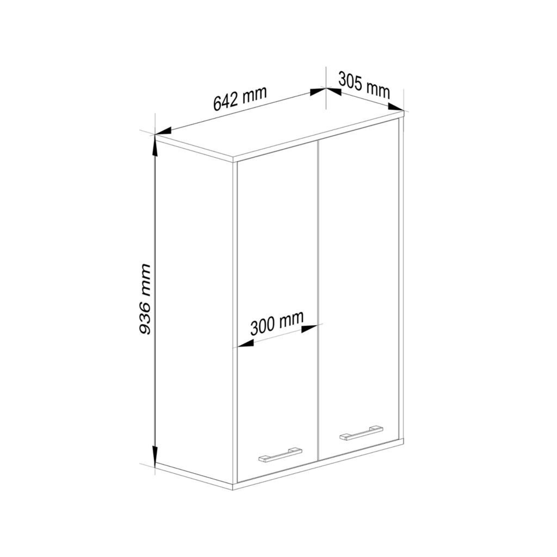 Dulap baie suspendat, cu 2 usi si 4 rafturi interioare, PAL 16 mm, 64x30x94 cm, gri grafit