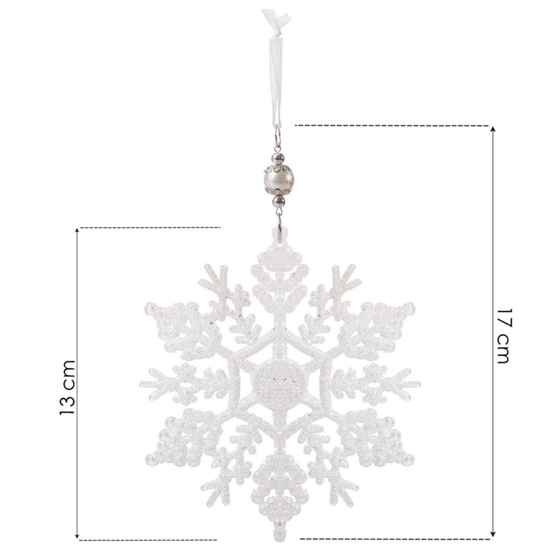 Decoratiune brad fulg de zapada, 13cm, alb cu sclipici