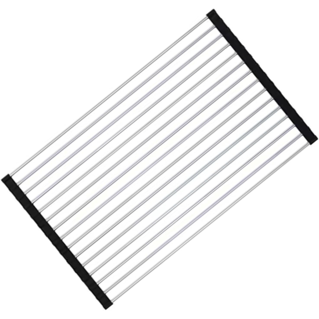 Covoras de Scurgere pentru Chiuveta Bucatarie, din Otel Inoxidabil, Suport Chiuveta, Pliabil, Antiderapant, Usor de Curatat si de Depozitat, 37x30 cm, 15 Tuburi, Negru