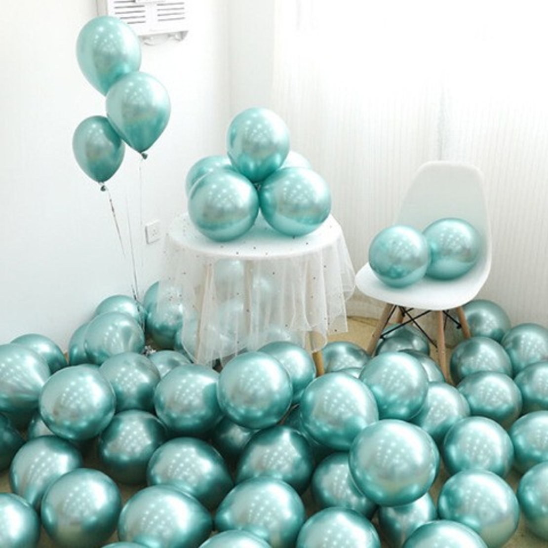 Set 12 Baloane, Flippy, din Latex Chrome, 30 cm, Turcoaz