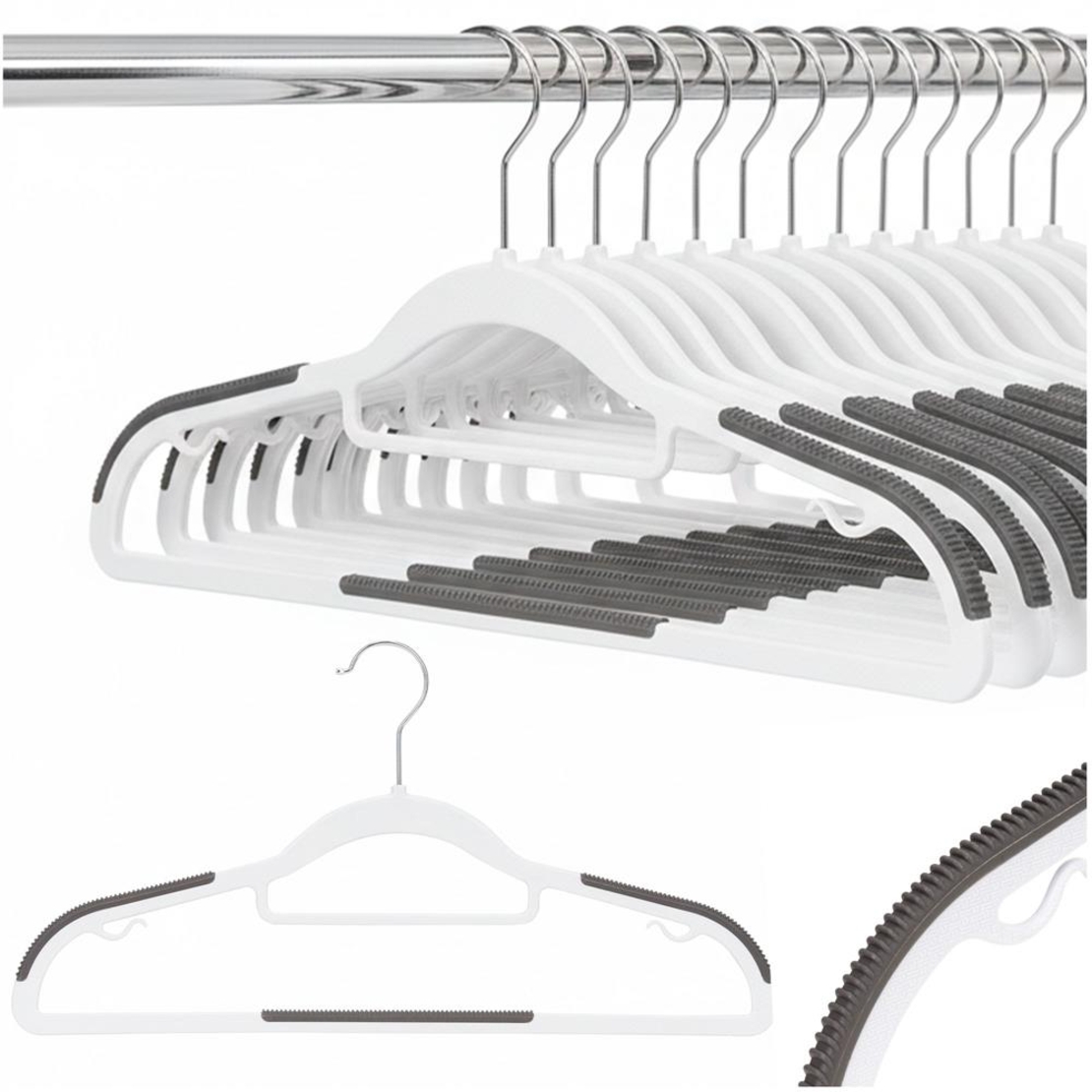 Set de 30 de umerase antiderapante pentru haine, din PE, cu carlig metalic rotativ, 41 cm, alb si gri