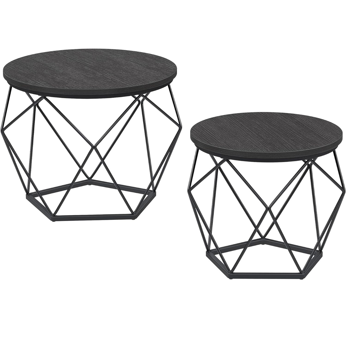 VASAGLE Set de 2 mese de cafea, stil industrial, 50x40cm si 40x36cm, negru