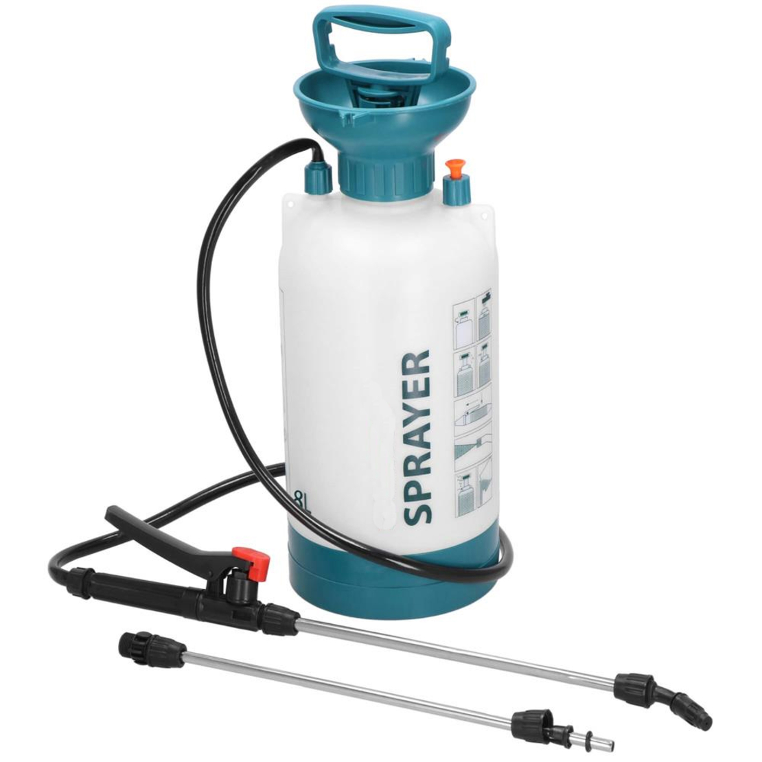 Pompa de stropit manual 8L cu lance reglabila 63 cm, 2 duze si curea de umar