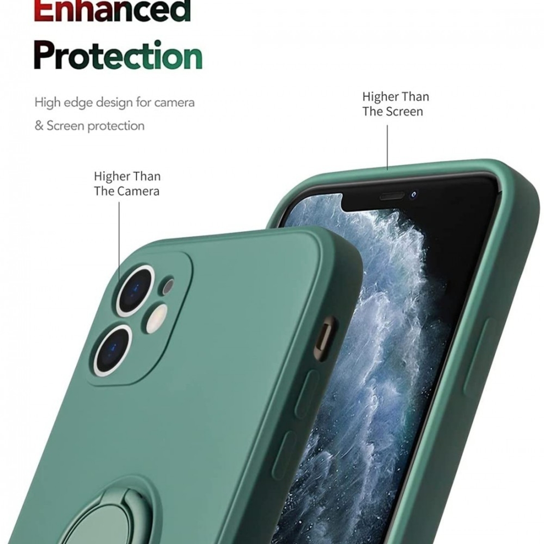 Husa protectie Vafy compatibila cu Huawei P Smart 2021 Liquid Silicone Ring cu suport rotativ Verde