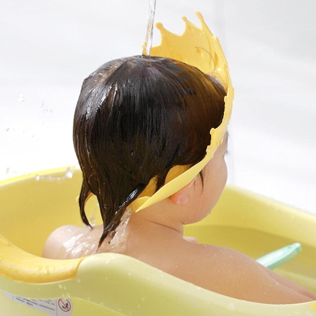 Viziera de Protectie Baie Pentru Copii, Fippy, Model Coroana, Dimensiune ajustabila, Durabil, Usor de curatat, Impotriva Samponului, pentru Ochi si Urechi, TPE+PP, Galbena