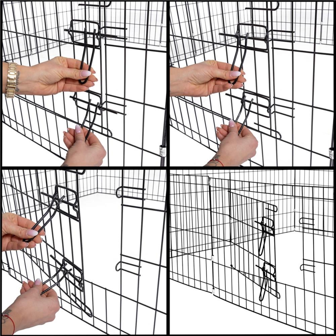 Tarc pentru animale de companie, din fier, forma configurabila, cu usa de acces, XXL, 120x120x60cm, negru