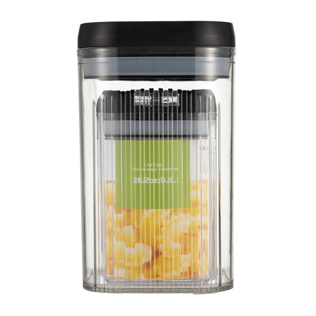 Cutii de Depozitare Alimente, Flippy, Set din 2 Cutii de Tip Container de 0.8 si 1.3 l, Recipiente pentru Cereale in Bucatarie, Transparente cu Capac Negru