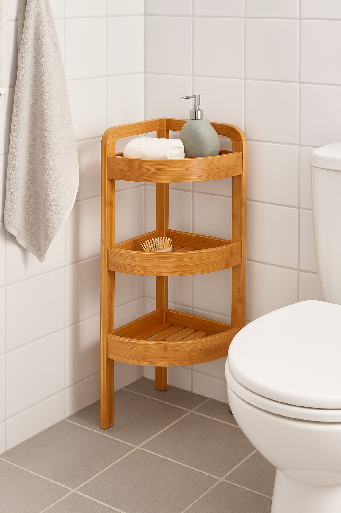 Etajera colt 5Five Bambou cu 3 rafturi, din lemn de bambus, 23x23x61 cm, bej natur