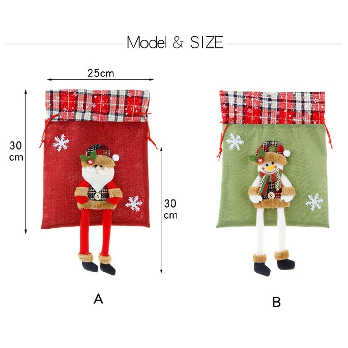 Sac din textil pentru cadouri de Craciun, Flippy, Model Ren, 30x25 cm, Gri
