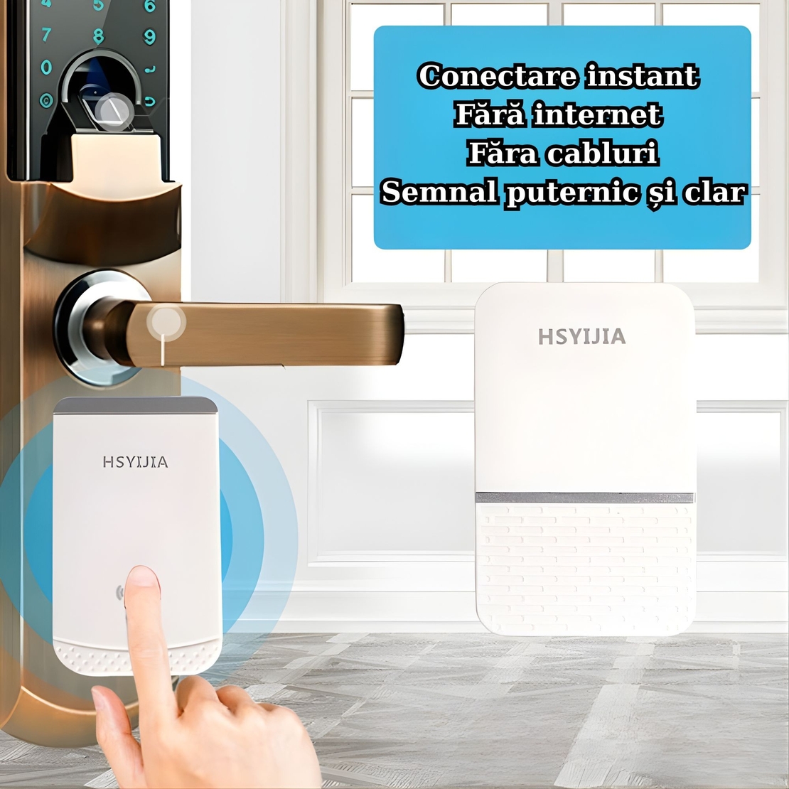 Sonerie Wireless, Vafy, Rezistenta la Stropi, Kit cu 2 Receptoare, 38 Melodii, 4 Niveluri Volum, 85 dB, raza 260 m, 9 x 5,6 x 18,5 cm, Alb/Argintiu