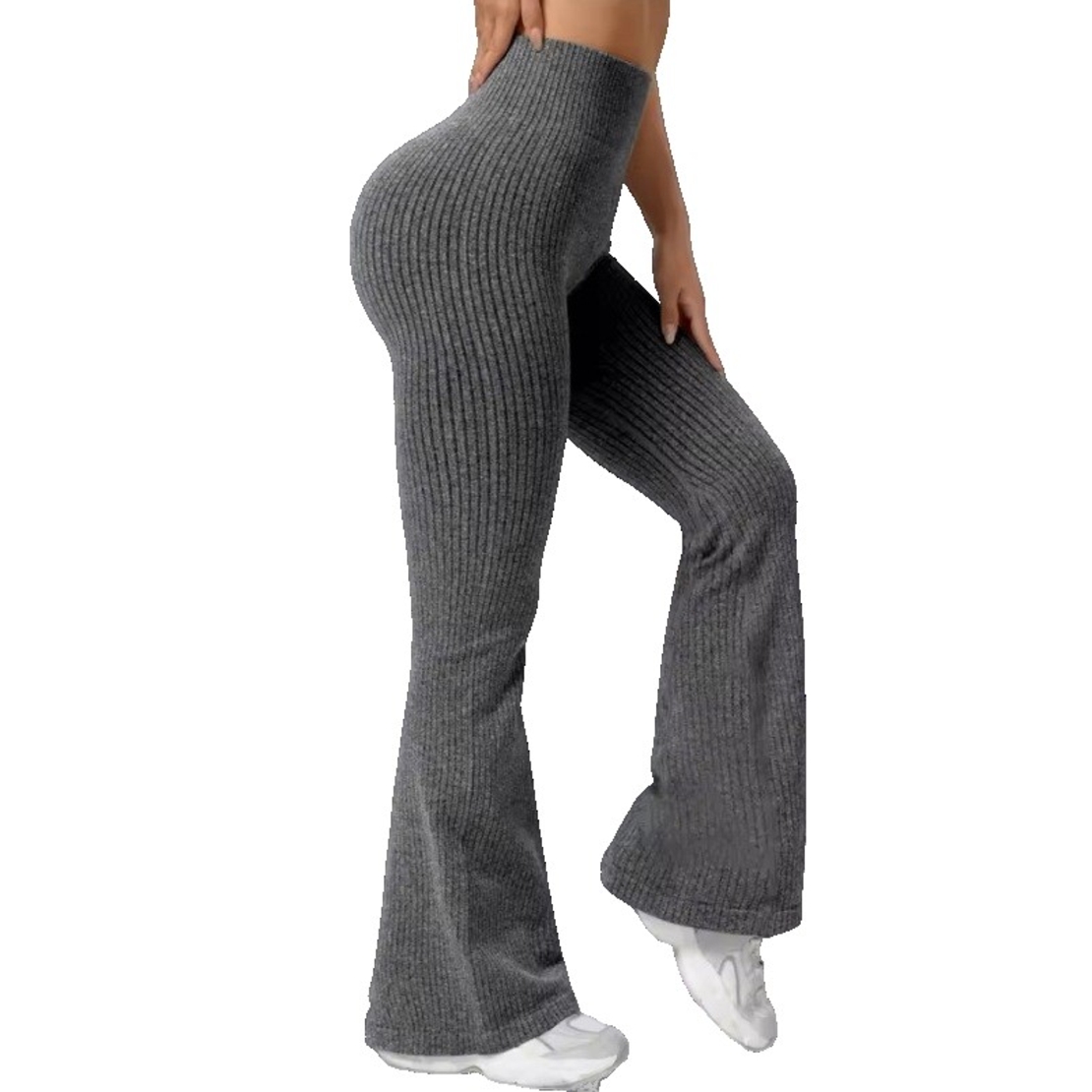 Pantaloni Sport de Dama, Flippy, pentru Yoga, Talie Inalta, Evazati, Tricotati, Gri Inchis, Marime S