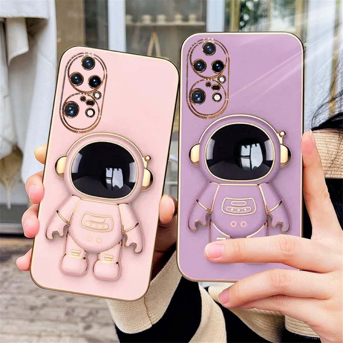 Husa Telefon 2in1, Vafy, Compatibila Huawei Mate 50 Pro, Carcasa TPU cu Suport Inclus Tip Astronaut, Protectie Camere, Roz