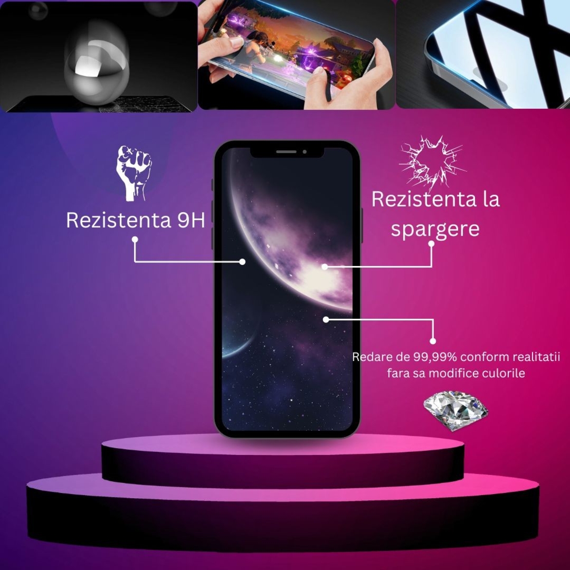 Folie de protectie Ceramica, Flippy, compatibila cu Apple iPhone 15 Pro, Transparenta HD, 9H, margini negre