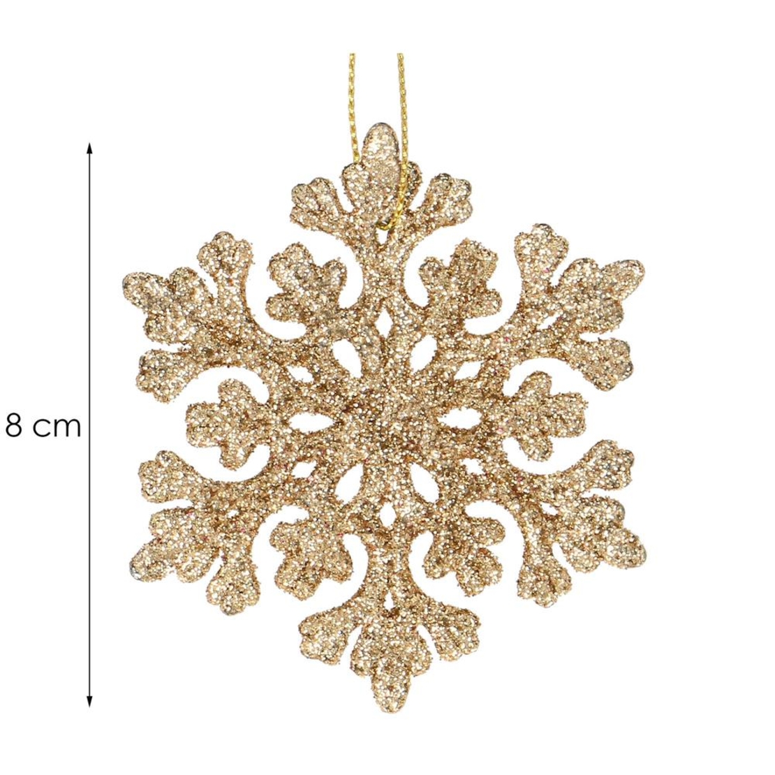 Decoratiune brad fulg de zapada, set 8 bucati, 8cm, auriu