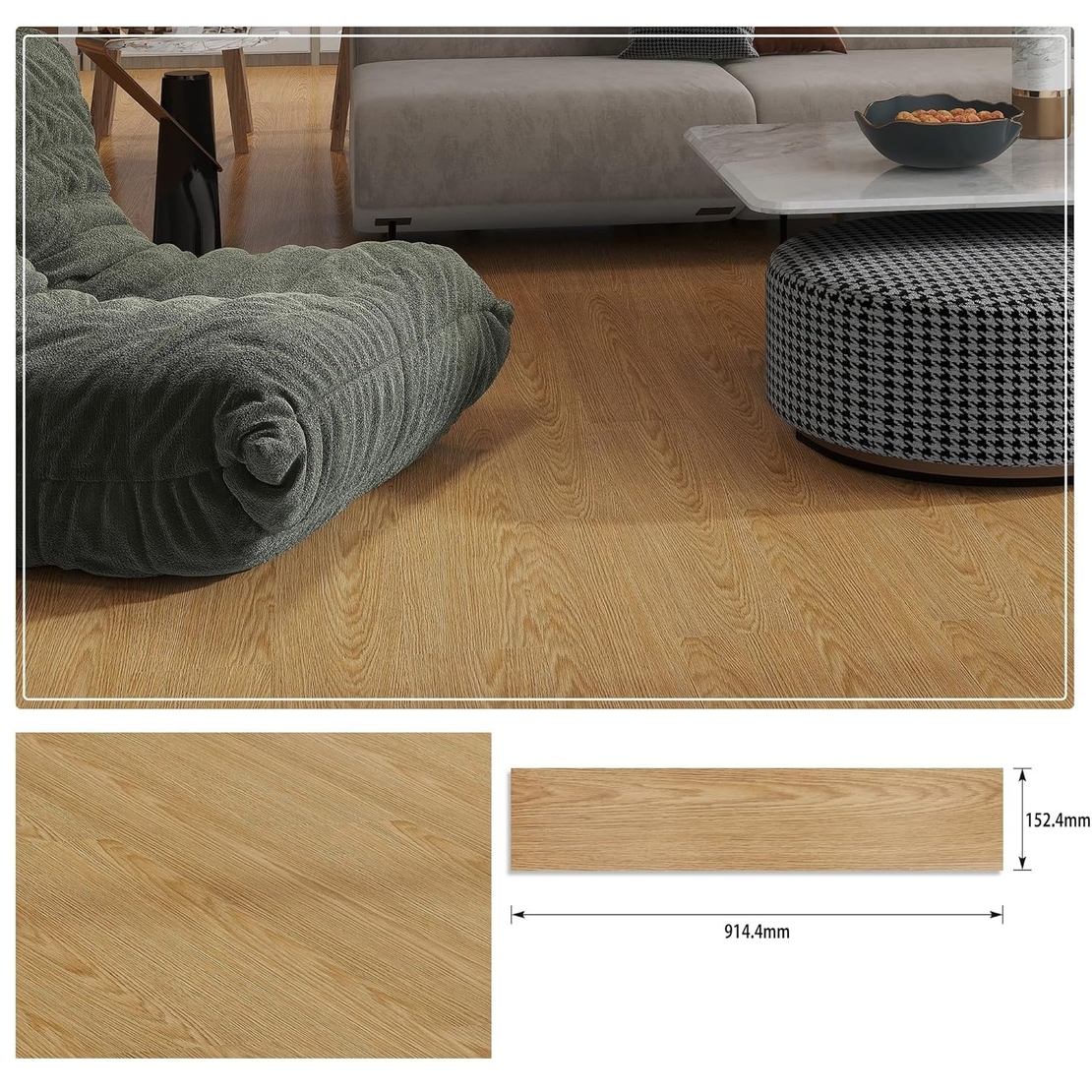 Set 36 Placi Autoadezive pentru Pardoseala, Vafy, din PVC, Impermeabil, Ignifug, Usor de Curatat, Dimensiune Placa 91.44 x 15.24 cm, Grosime 1.5 mm, Acoperire 5 m2, Model 12, Crem