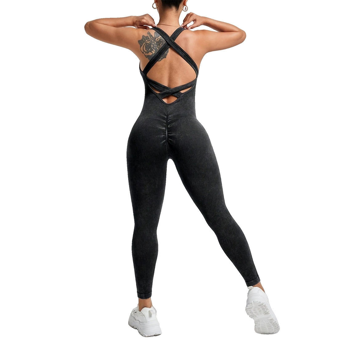 Costum Sport de Dama, Flippy, One Piece, pentru Yoga, Elastic, Fara Cusaturi, Negru, Marime L