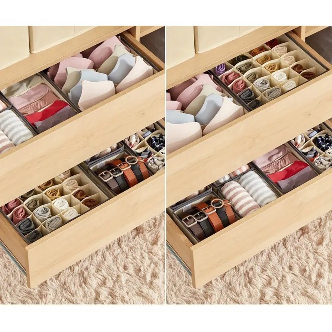 Cutie De Depozitare, Flippy, Pentru Lenjerie, Sosete Si Sutiene, Material Textil, 7 Compartimente, 32 x 32 x 10 cm, Culoare Bej