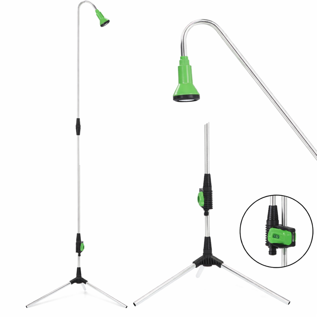 Dus de gradina pe trepied cu conectare la furtun, reglabil pe inaltime, utilizare exterior, 210 cm
