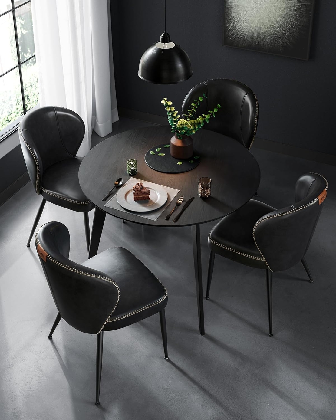 VASAGLE Set 2 scaune living EKHO, tapiterie piele ecologica cu cusaturi, 52x55x79 cm, negru