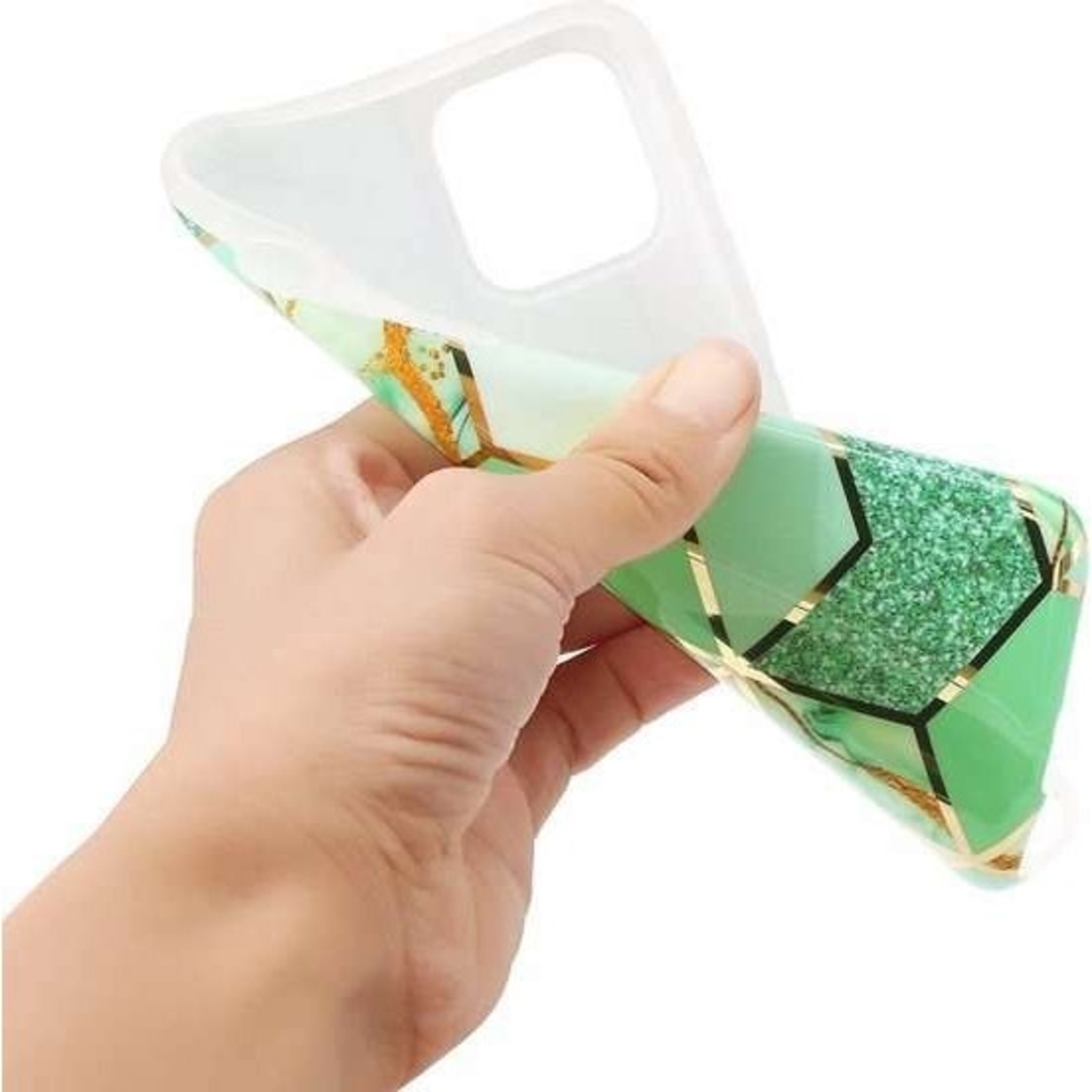Husa protectie pentru Apple iPhone X/XS Soft IMD TPU Marble Geometric Verde