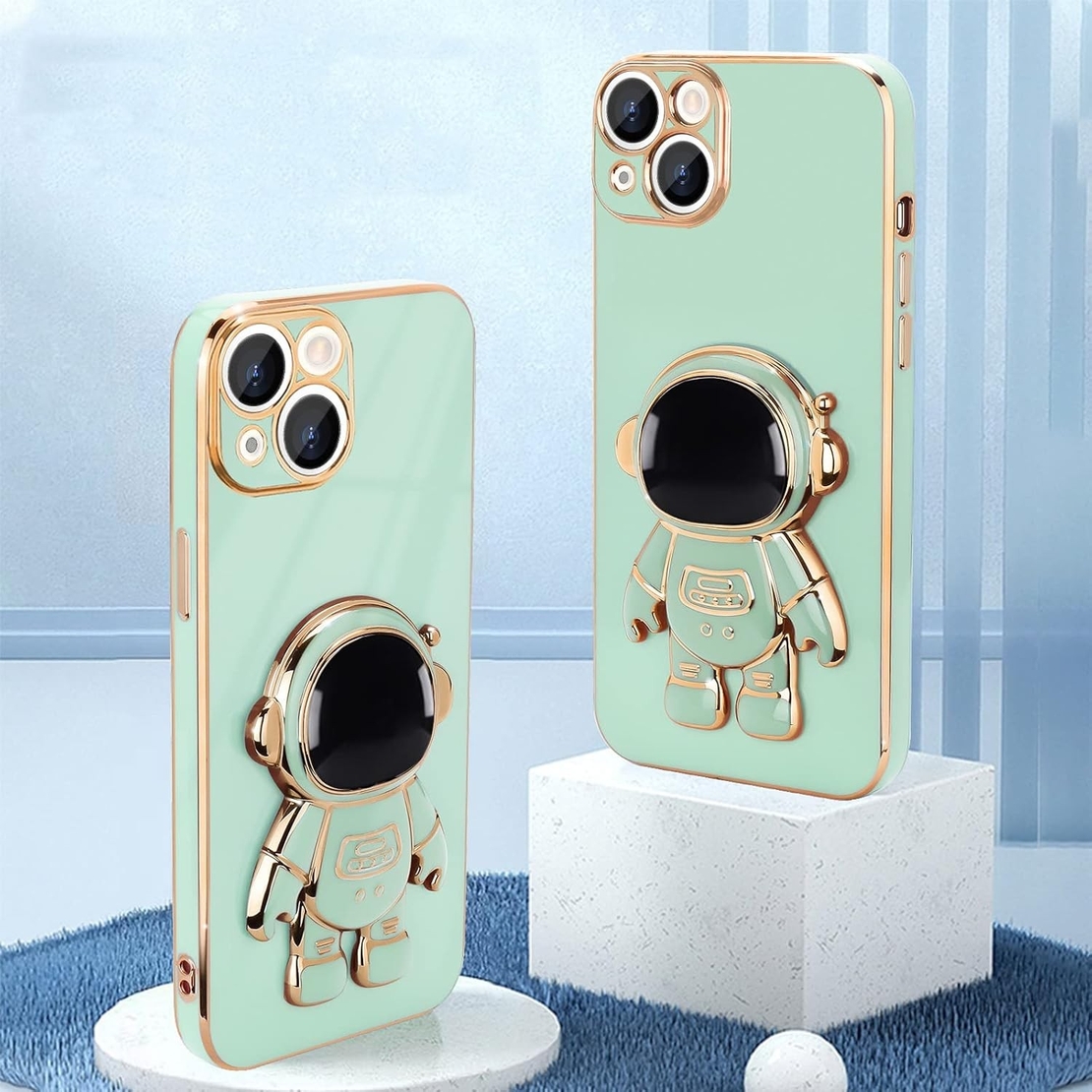 Husa de Protectie TPU 2in1, Vafy, pentru Apple iPhone 14 Plus, Astronaut cu Suport, Antisoc, Rezistenta la Impact, Protectie Camera, Verde