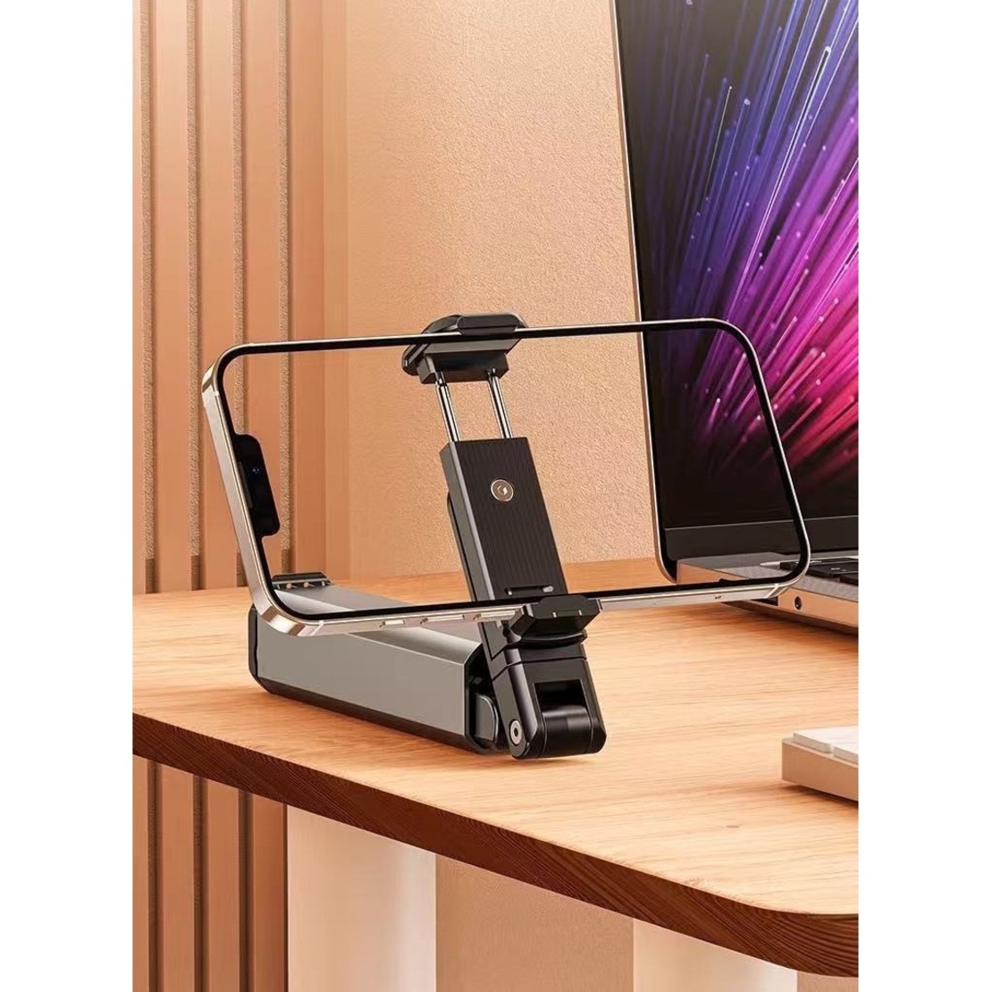 Suport pentru Telefon Mobil, Flippy, Portabil, Pliabil, Telescopic, Rotativ, din Plastic, Negru