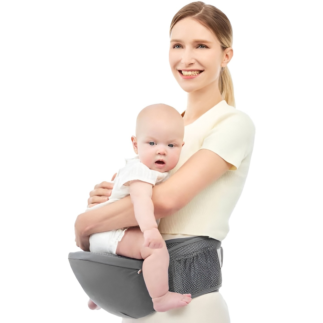 Marsupiu Ergonomic 3in1, Flippy, pentru Bebelusi si Copii, 0-36 Luni, Bretele Reglabile pentru Umar si Sold, Inchidere Catarama, 125x25x14 cm, Gri