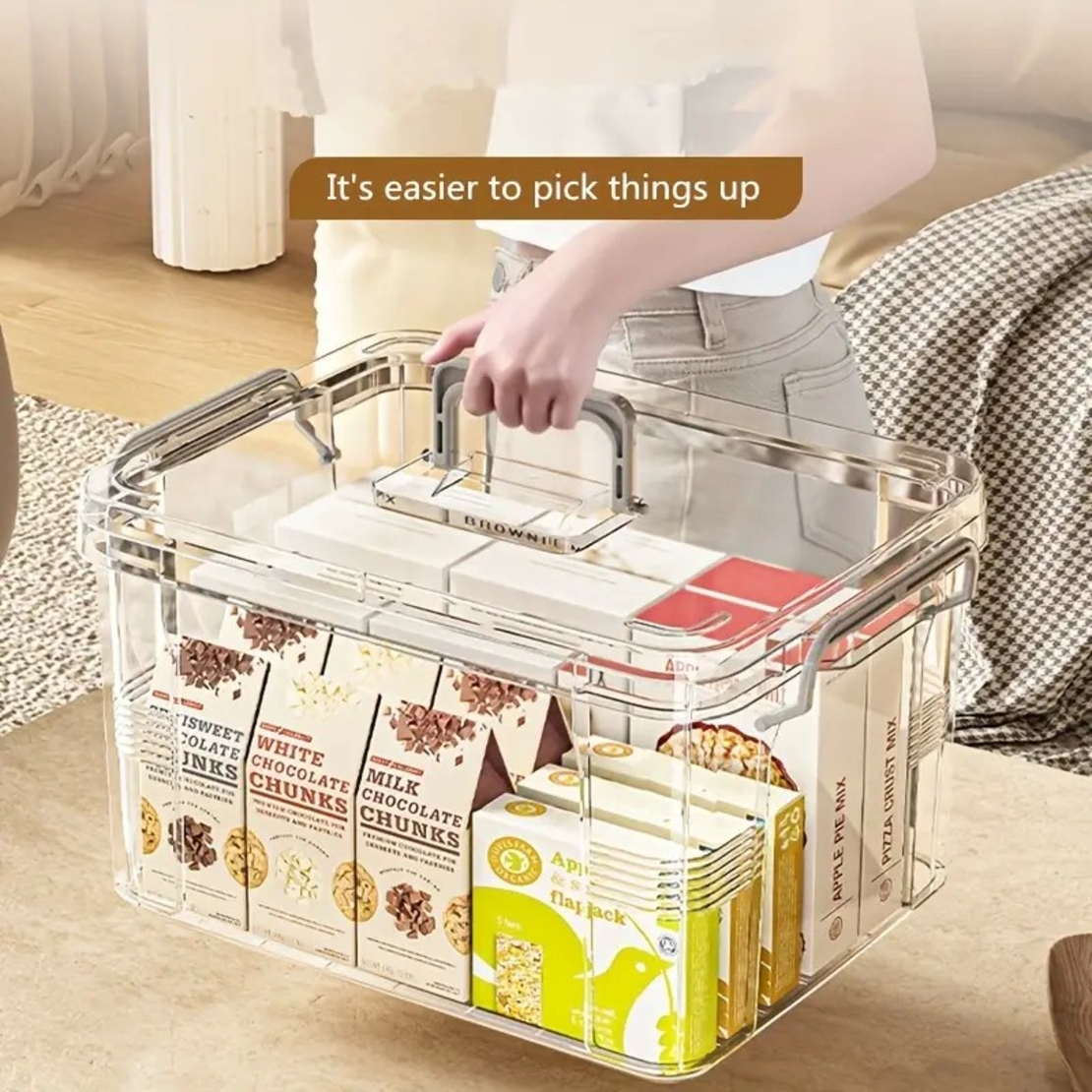 Cutie De Depozitare, Flippy, Tip Valiza, pentru Alimente, Jucarii, Accesorii, Transparent-Gri, Marime L, 38.5x27.5x22 cm