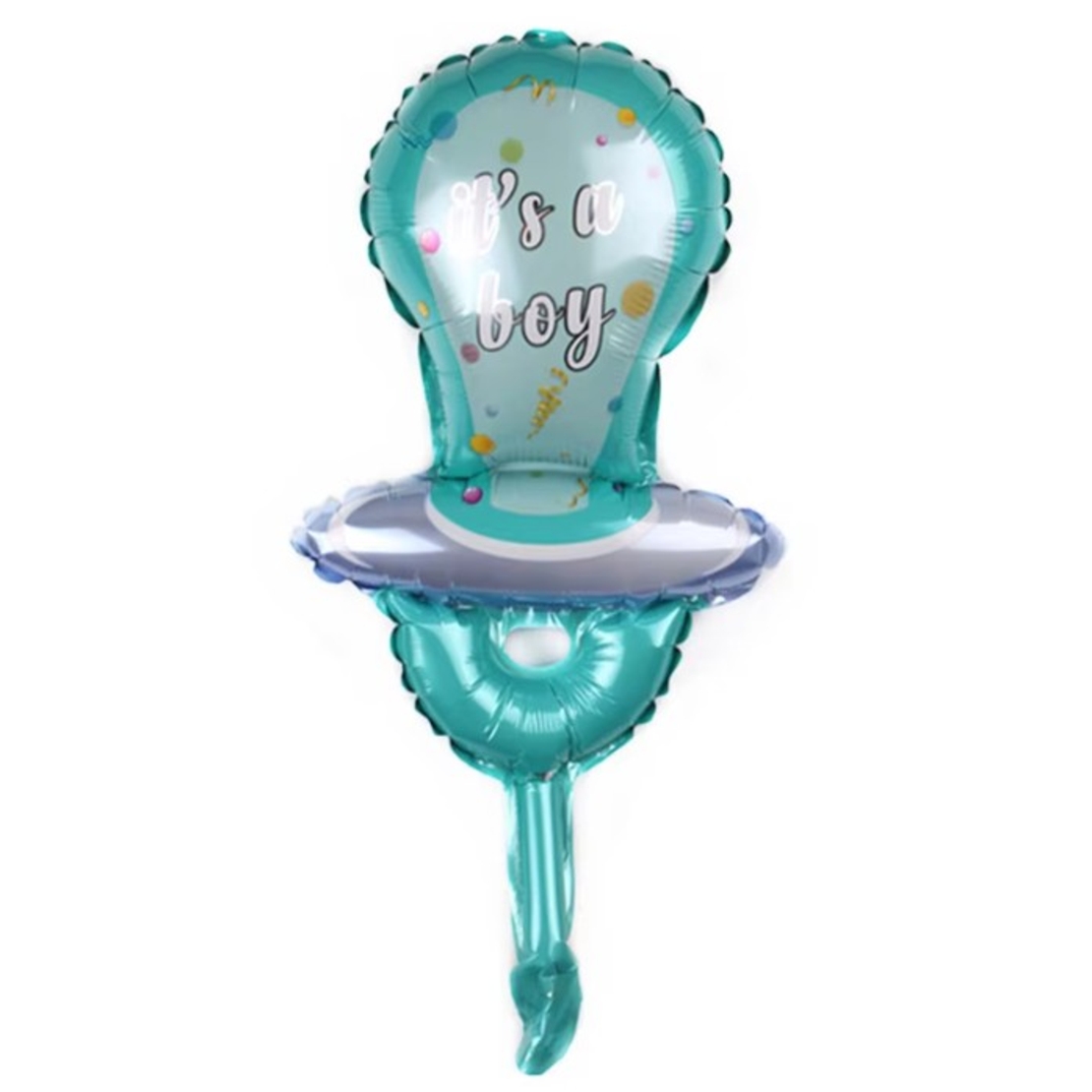 Balon din Folie Metalizata, Vafy, Mini Figurina, Model Suzeta, Tematica Gender Reveal, 23x50 cm, Ambalaj Individual, Pai Inclus, Umflare cu Aer sau Heliu, Albastru