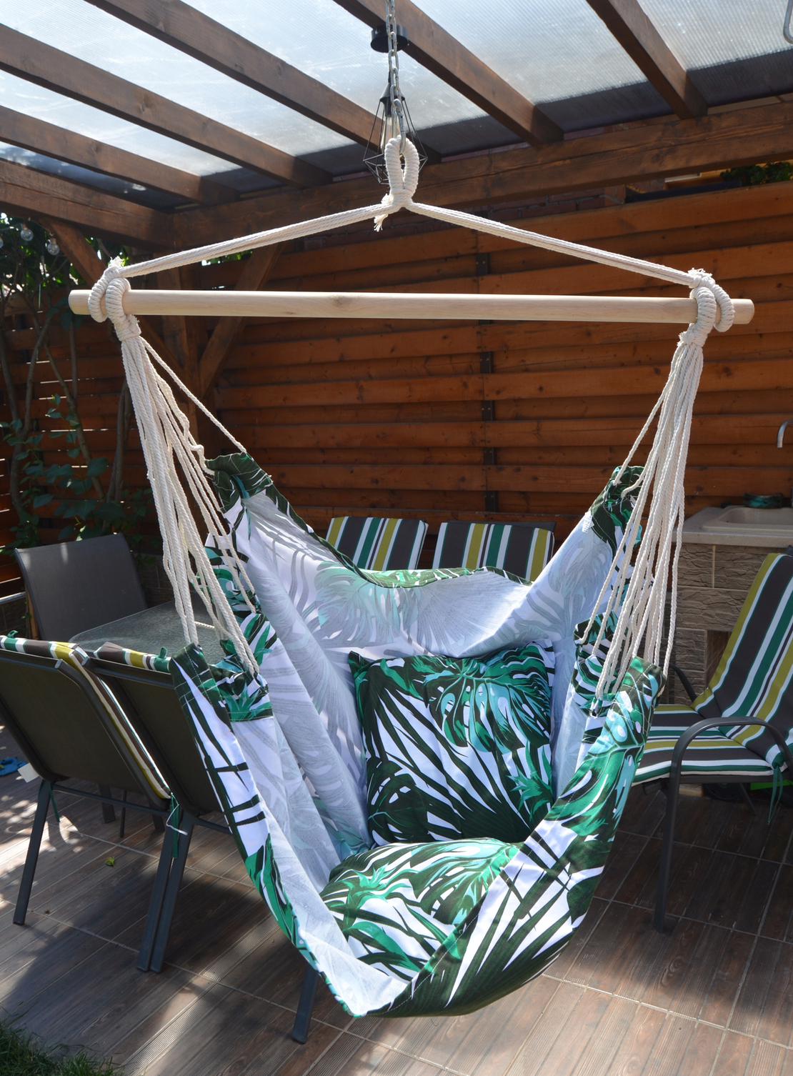 Hamac tip leagan suspendat pentru casa sau gradina, floral, 130x100cm, 150kg