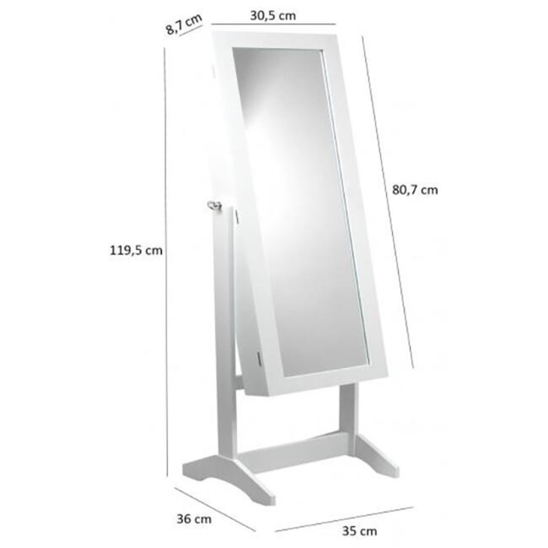 Dulap de toaleta cu oglinda si spatiu de depozitare bijuterii, 35x120cm, alb