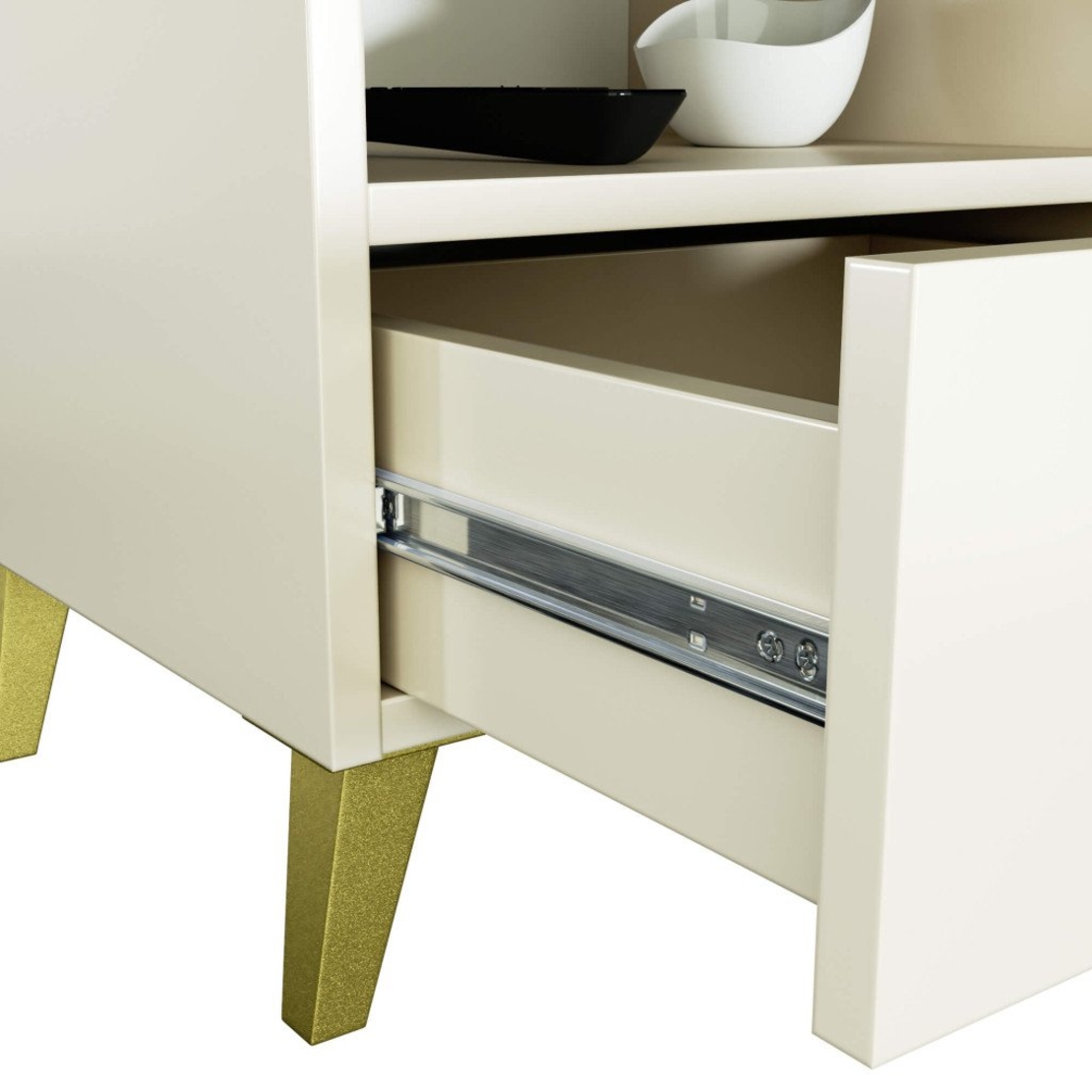 Comoda MOBI K01 cu sertar si raft deschis, PAL laminat 16 mm, 40x37x43 cm, casmir cu detalii aurii
