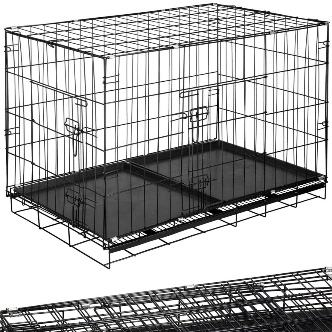 Cusca pentru animale, 2 usi, Pliabila din metal, XL, Negru, 100x70x60 cm