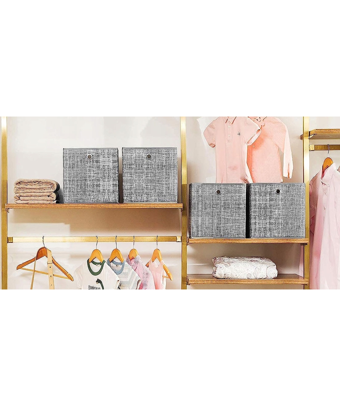 SONGMICS Set 6 cutii de depozitare, pliabile cu maner, material textil si oxford, 30x30x30 cm, gri