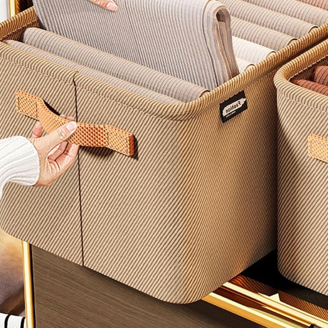 Cutie Depozitare Flippy, pentru Haine, lucruri, din Textil cu Cadru Metalic, Manere Laterale, forma Dreptunghiulara, 48 x 28 x 25 cm, volum 34 L Kaki