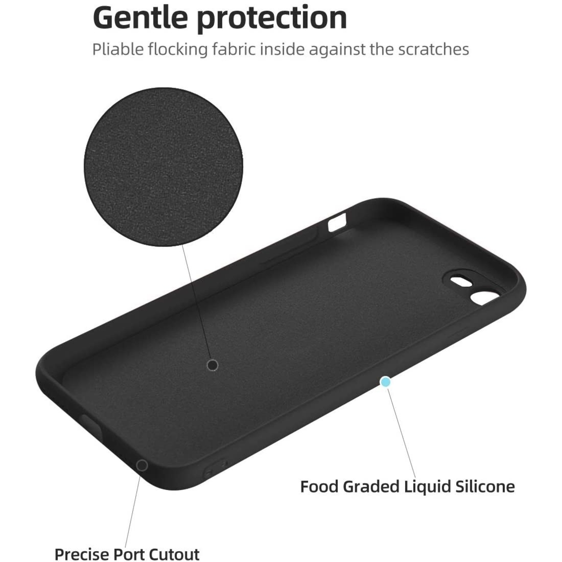 Husa protectie Vafy compatibila cu Apple iPhone 7/8/SE 2020 Liquid Silicone Ring cu suport rotativ Negru