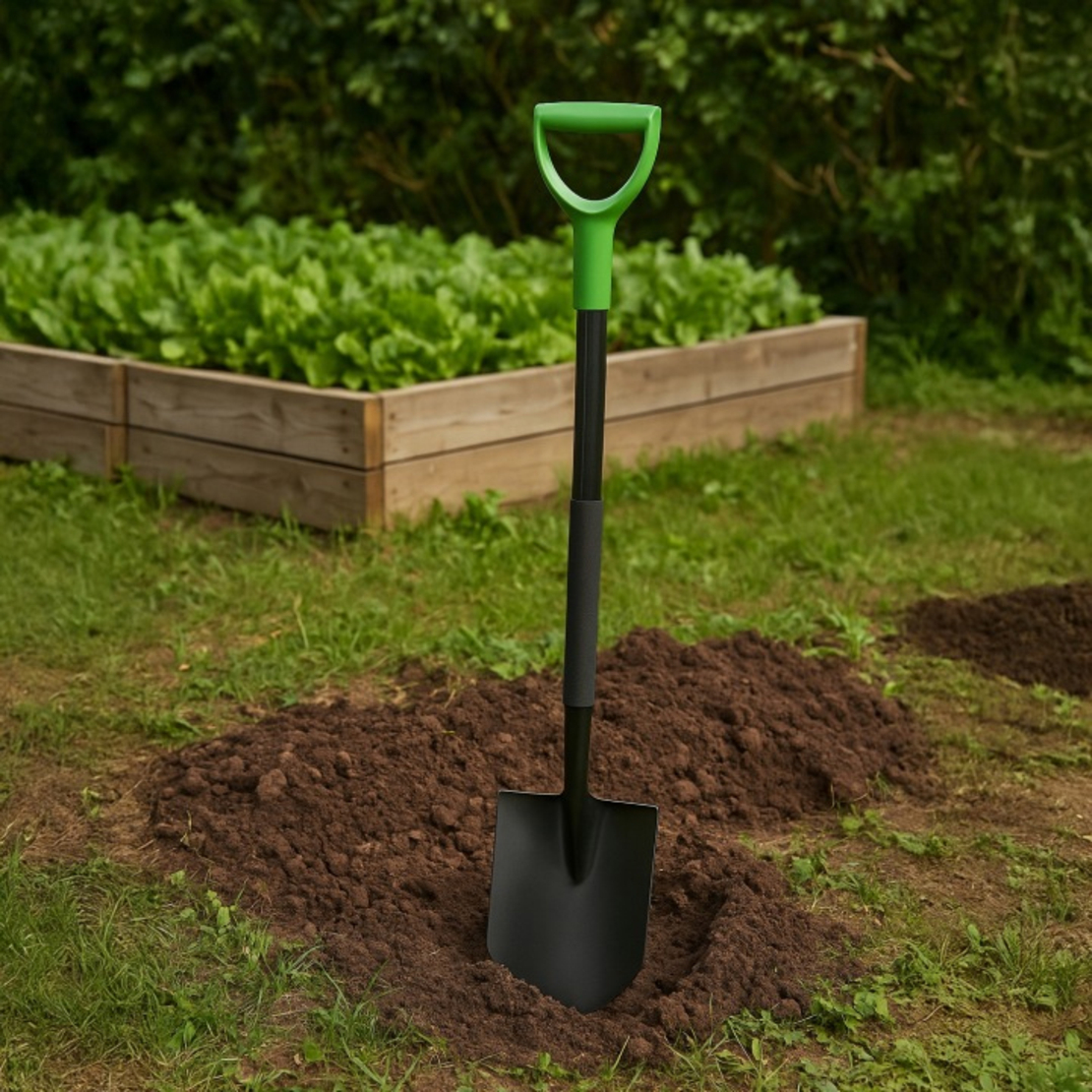 Lopata gradina cu lama ascutita, coada din fibra de sticla 120 cm, maner tip D, negru si verde