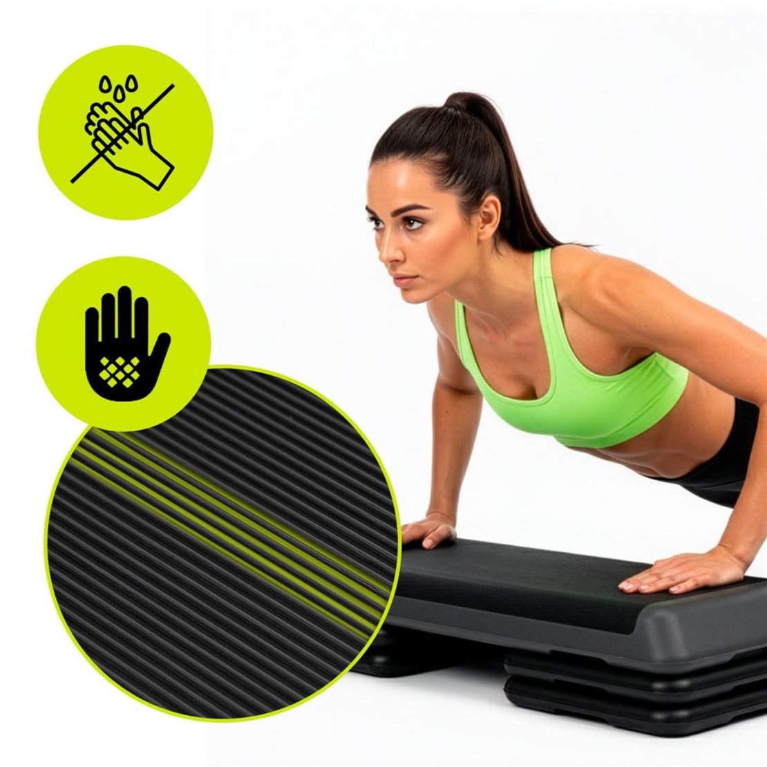 Stepper aerobic fitness profesional, reglabil 3 niveluri, PP, maxim 350 kg, 108x29x20 cm, negru gri
