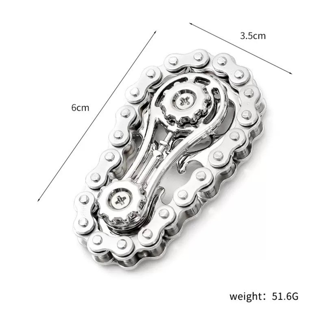 Jucarie Fidget Spinner Premium Anti Stres, Flippy, Giroscop din Aliaj, Jucarie din Metal de decompresie, forma Lant de Angrenaj de Bicicleta, 6 x 3.5 cm, Argintiu